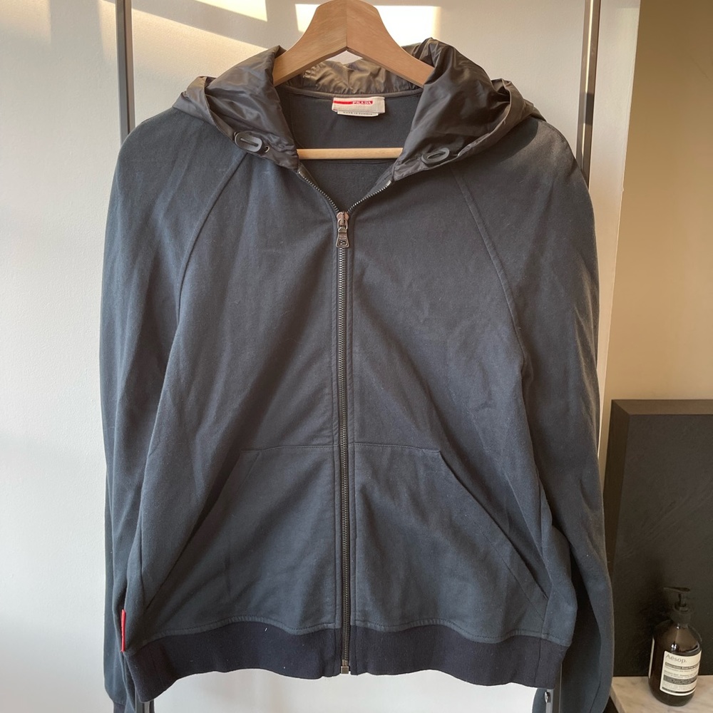 Prada hooded zip up sweatshirt